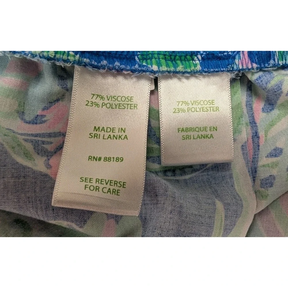 Lilly Pulizer Women's Large Shorts Blue Pink Coastal Flowy Classic Elastic Waist